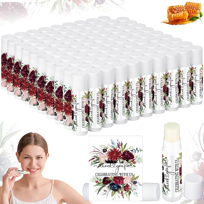 Dunzy 100 Pack Hello Fall Thanksgiving Party Gifts Bulk Lip Balms Favors Employee Appreciation Gifts Thank You Gifts Team Inspirational Gifts for Women Men Coworkers Satff Teachers(Floral)-Velvo Beauty
