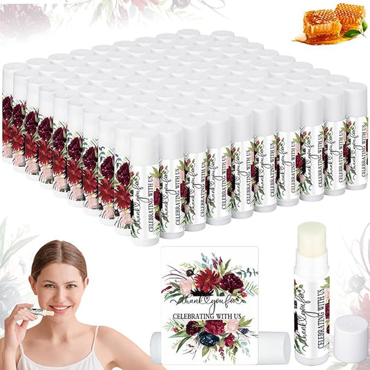 Dunzy 100 Pack Hello Fall Thanksgiving Party Gifts Bulk Lip Balms Favors Employee Appreciation Gifts Thank You Gifts Team Inspirational Gifts for Women Men Coworkers Satff Teachers(Floral)-Velvo Beauty