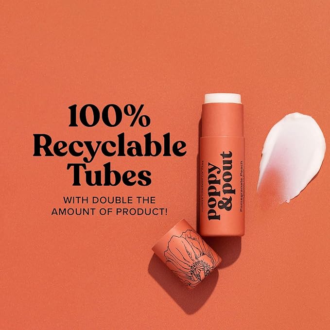 Poppy & Pout Pomegranate Peach Jumbo Lip Balm | All Natural Lip Balms & Moisturizers | Hydrates with Beeswax, Vitamin E, Organic Coconut Oil | Cruelty-Free | Lip Balm in Recyclable Cardboard Tube-Velvo Beauty