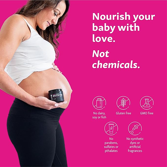 Belly Butter for Pregnancy, 100% Organic Stretch Mark Cream, Maternity Skincare for Itchy Skin & Scars, Safe Daily Ritual for Moms, 3.8oz-Velvo Beauty