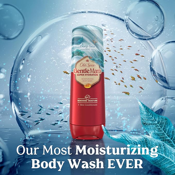 Old Spice Body Wash GentleMan’s Super Hydration for Men, 24/7 Renewing Moisture, Gentle on Skin with Skin Conditioners, Deep Sea with Ocean Waves + Kelp Scent, 20 oz-Velvo Beauty