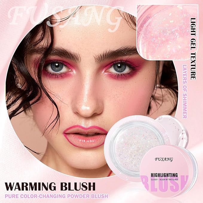 Color Changing Blush,Glitter Color Changing Blusher for Cheeks,Waterproof Lightweight Ph Blush Glossy Makeup,Moisturizing Long Lasting Multi Use Shiny Cheek Face Blush Gel for Women-Velvo Beauty