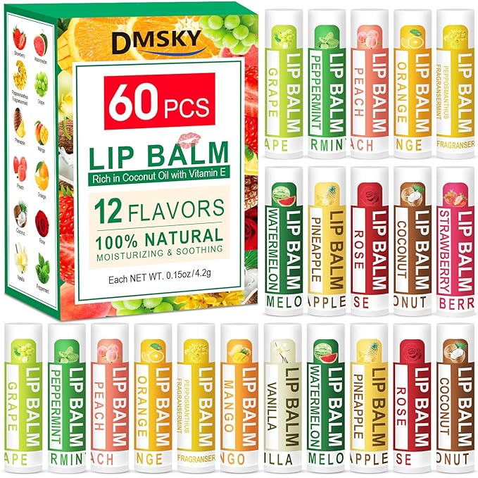 DMSKY 60 Pack Lip Balm, Natural Lip Balm Bulk with Vitamin E and Coconut Oil, Lip Care Product, Moisturizing Soothing Chapped Lips-Velvo Beauty