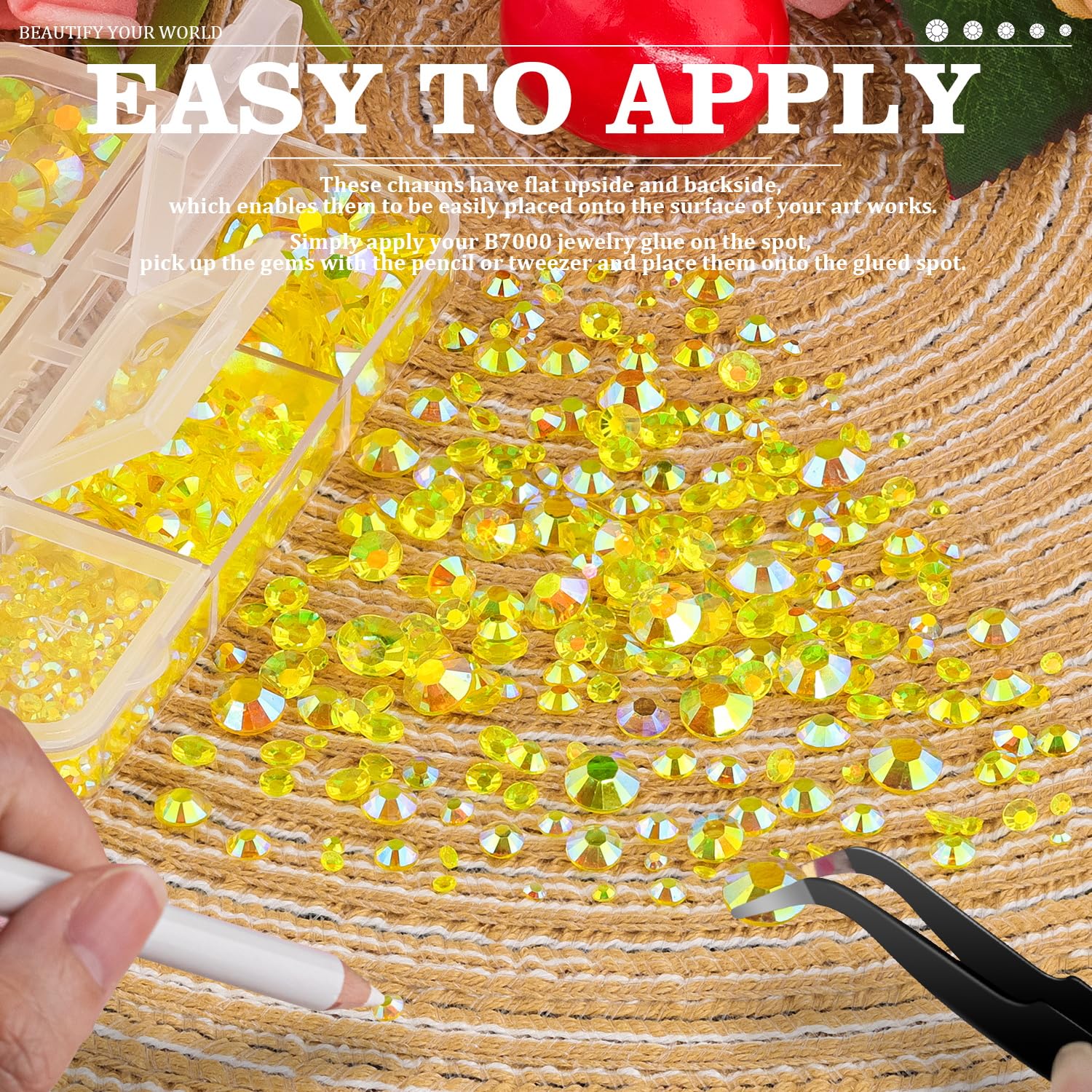 Resin Rhinestones Crafting, 2/3/4/5/6mm Flatback Jelly Rhinestones, 2 Boxes Transparent Lemon Yellow AB Non Hotfix Crystal Gems for Bedazzling Crafts Mugs Tumblers Clothes Makeup Nail-Velvo Beauty