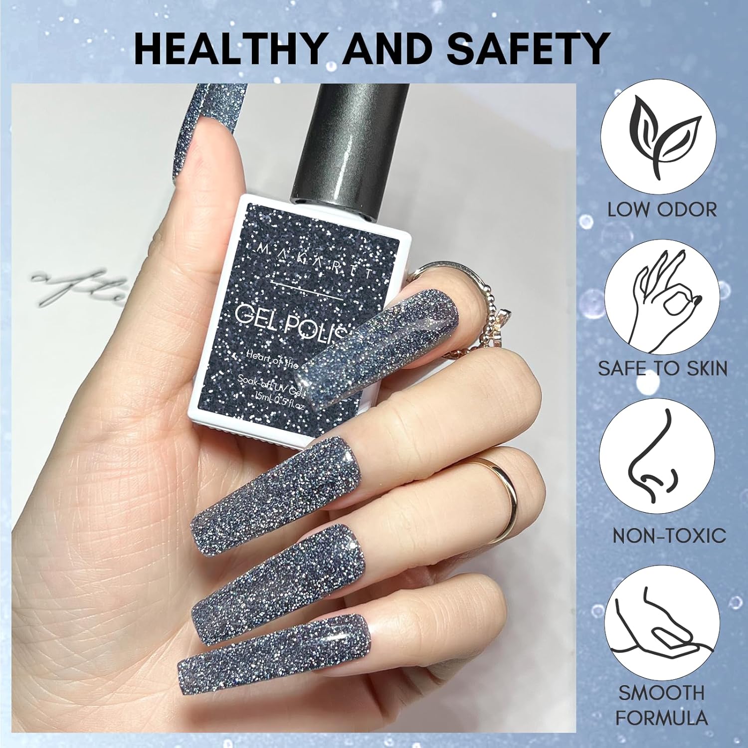 Makartt Glitter Gel Nail Polish - Flash Blue Diamond Reflective Gel, UV LED Soak Off for Nail Art Designs, 15ml DIY Home Salon Manicure, Heart of the Ocean-Velvo Beauty