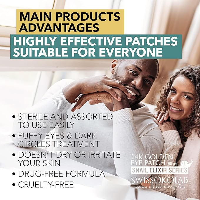 SWISSÖKOLAB Under Eye Patches For Puffy Eyes 24k Gold Eye Mask Dark Circles And Puffiness Collagen Eye Gel Pads Moisturizing & Reducing Wrinkles Anti-Aging Hyaluronic Acid (Snail Series)-Velvo Beauty