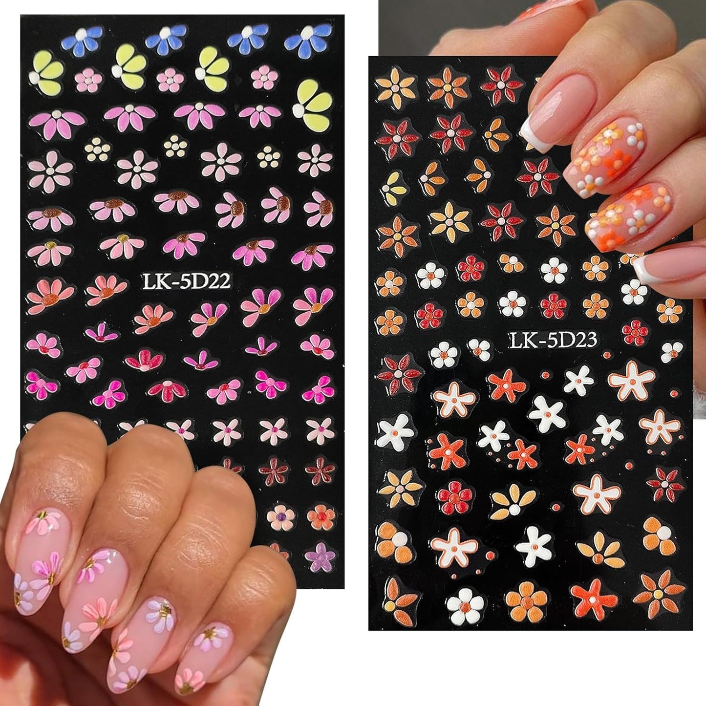 Flower Nail Art Stickers Decals 5D Embossed Nail Decals Spring Summer Nails Design Self-Adhesive Supplies Accessories 3D Flower for Women Nails DIY Decoration(6 Sheets)-Velvo Beauty