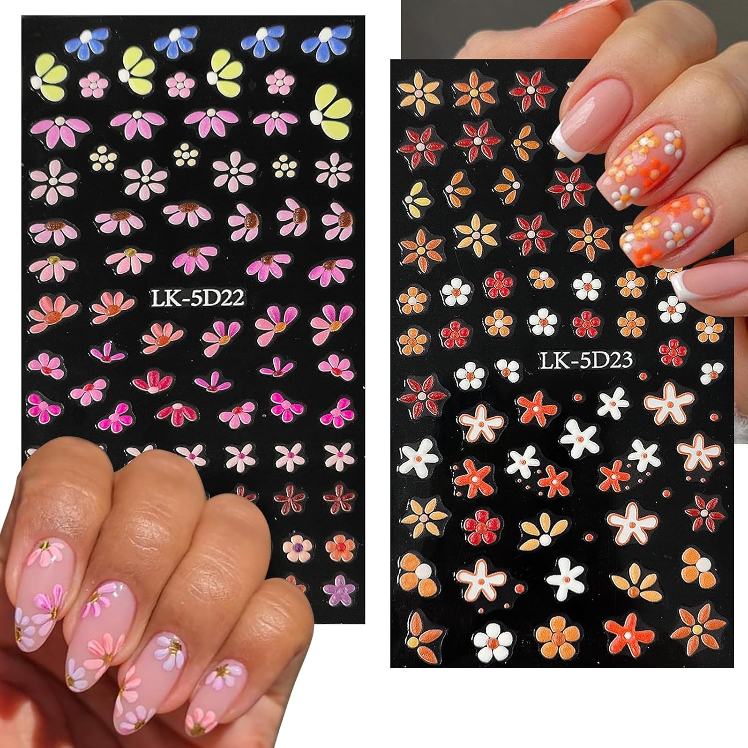 Flower Nail Art Stickers Decals 5D Embossed Nail Decals Spring Summer Nails Design Self-Adhesive Supplies Accessories 3D Flower for Women Nails DIY Decoration(6 Sheets)-Velvo Beauty