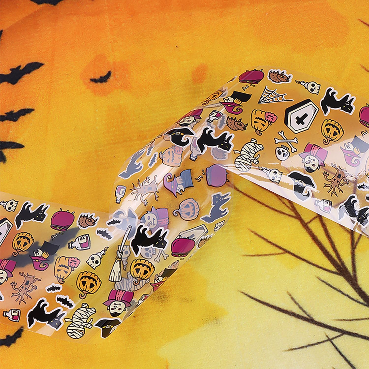 10 Rolls Halloween Nail Transfer Foil Stickers Set Halloween Theme Nail Art Foils Decals Cartoon Design Nail Foil Transfers Pumpkin Bat Ghost Skull Cat Nail Decorations for Women Manicure Supplies-Velvo Beauty