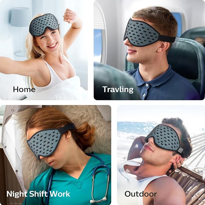 LitBear Breathable Sleep Mask, 3D Eye Mak Sleep for Side Sleepers Women Men, Light Blocking Sleeping Mask with Adjustable Strap, Soft Lightweight Eye Cover for Travel, Night Work, Nap -Ice Blue-Velvo Beauty