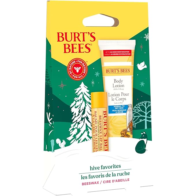 Burt's Bees Hive Favorites Beeswax Holiday Gift Set, Beeswax Lip Balm and Travel Size Body Lotion with Milk and Honey-Velvo Beauty
