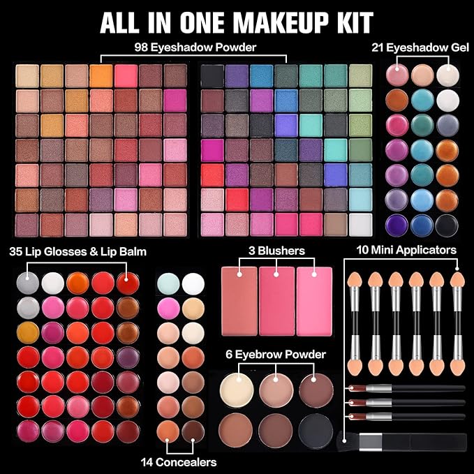 177 Colors Professional Makeup Kit for Women Girls Full Kit Gift Set with Mirror All in One Make up Palette Included Eyeshadow Powder Eye Shadow Gel Lip Gloss Concealer Eyebrow Powder Blush Brushes-Velvo Beauty