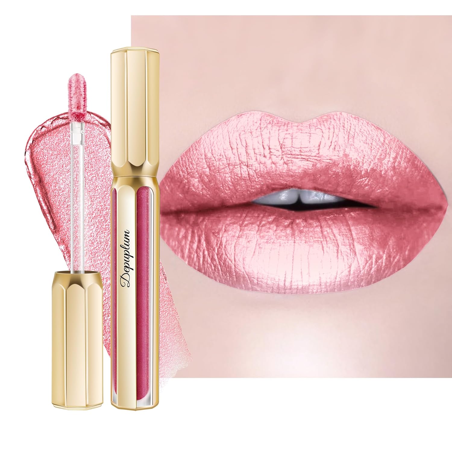 light Pink Lipsticks for Women Metallic Lipstick Long Lasting Non Stick Cup Lip Gloss, Shimmer Lightweight Hydrating Full Coverage Lip Color, DP114 Daytime-Velvo Beauty