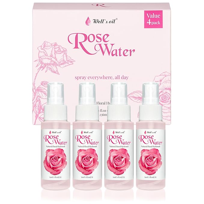 Well's Oil Rosewater Mist Spray (Pack of 4 * 2 Fl oz) – Hydrates, Soothes & Refreshes | 100% Natural | No Chemical | for All Skin and Hair Types-Velvo Beauty