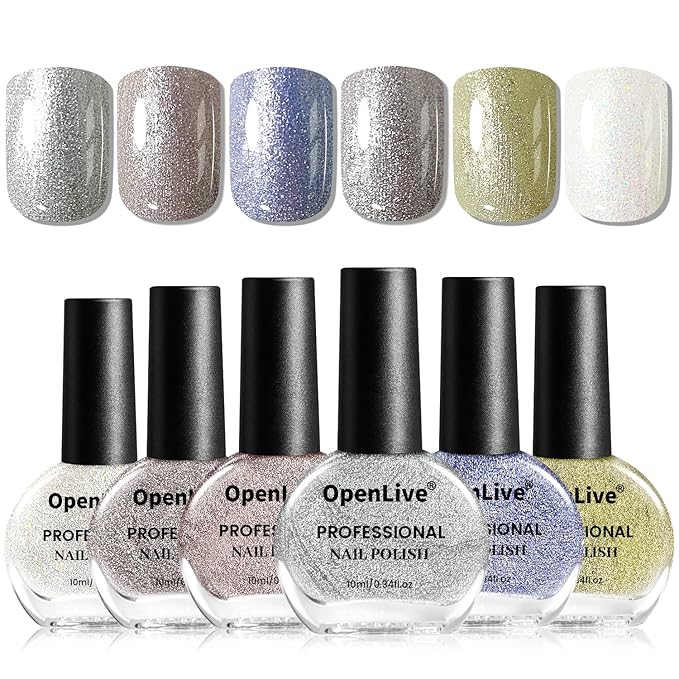 10ml Glitter Nail Polish Set 6 Colors Glitter Effect All Seasons Neutral Color Quick Dry Nail Polish Set for Women Salon DIY Nail Art-Velvo Beauty