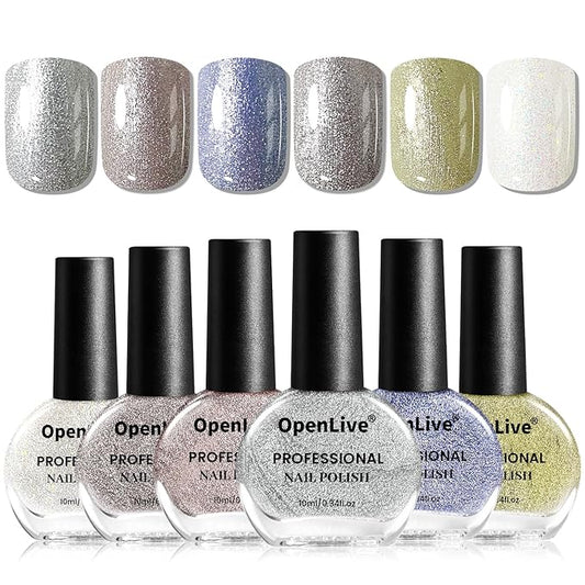 10ml Glitter Nail Polish Set 6 Colors Glitter Effect All Seasons Neutral Color Quick Dry Nail Polish Set for Women Salon DIY Nail Art-Velvo Beauty