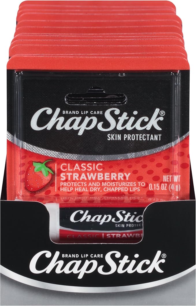 ChapStick Classic Skin Protectant (Strawberry, 0.15 Ounce Stick ,24 Count (Pack of 1)-Velvo Beauty