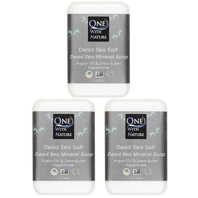 One With Nature Dead Sea Salt Soap 7oz 3-Pack – Purifying and Exfoliating Soap Bar with Dead Sea Minerals for Face & Body, for Men & Women-Velvo Beauty