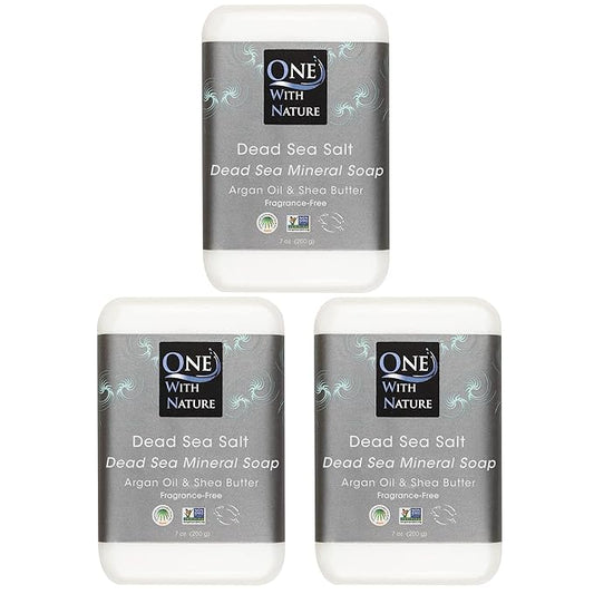 One With Nature Dead Sea Salt Soap 7oz 3-Pack – Purifying and Exfoliating Soap Bar with Dead Sea Minerals for Face & Body, for Men & Women-Velvo Beauty