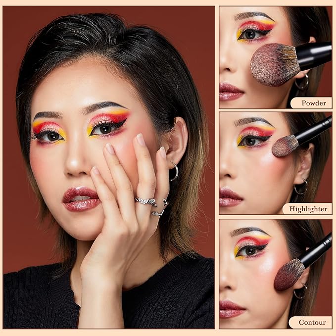 Jessup Large Face Makeup Brushes 3pcs, Premium Synthetic Powder Contour Highlighter Brush, Phantom Black T274-Velvo Beauty