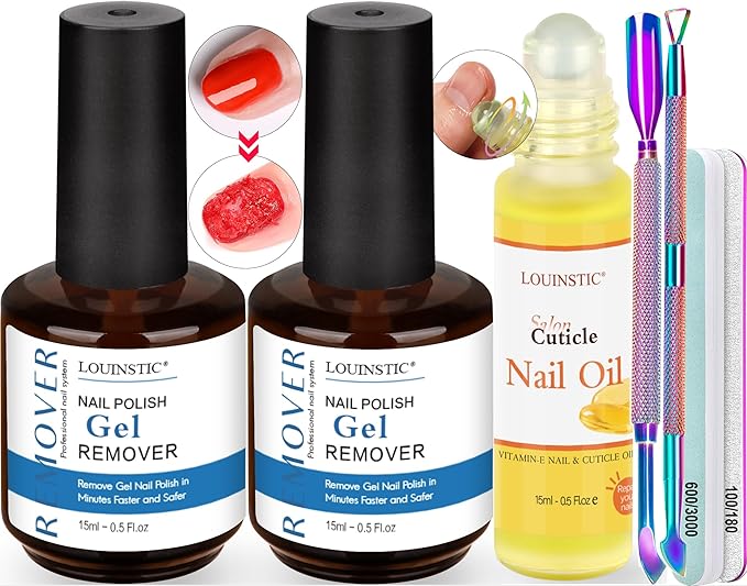2PCs Gel Nail Polish Remover - 30ML,Fast & Easy, with Roller Cuticle Oil, No Need to Wrap and Soak, Remove Gel Polish in 2-5 Minutes at Home, No Damage to Nails, with Cuticle Pusher Tool,Nail File-Velvo Beauty