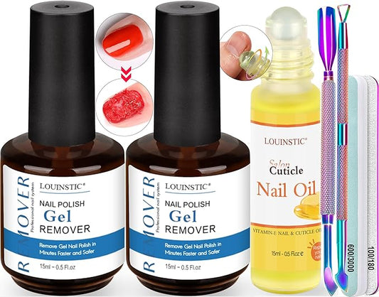 2PCs Gel Nail Polish Remover - 30ML,Fast & Easy, with Roller Cuticle Oil, No Need to Wrap and Soak, Remove Gel Polish in 2-5 Minutes at Home, No Damage to Nails, with Cuticle Pusher Tool,Nail File-Velvo Beauty