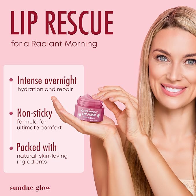 Watermelon Lip Mask - Dermatologist Tested, Anti-Aging, Korean Skin Care, Deep Hydration, Overnight Lip Repair - Vegan, Clean Beauty, 95% Natural, Cruelty-Free - 1 Pack-Velvo Beauty