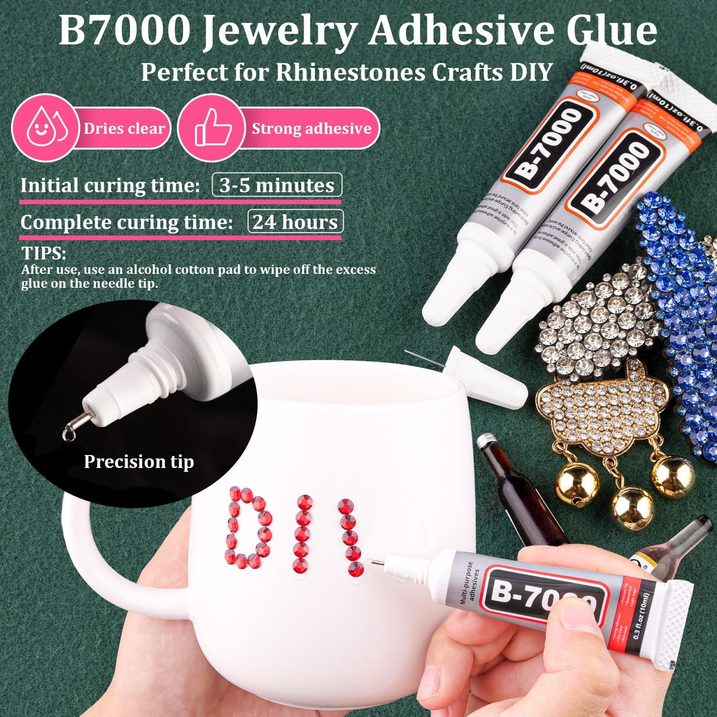 Resin Rhinestones for Crafting with B7000 Jewelry Glue, 2 Boxes Red Flatback Crystals with 3Pcs 10ml Glue for Bedazzling Crafts DIY Nail Art Makeup，Non Hotfix Gems for Clothing Shoes-Velvo Beauty