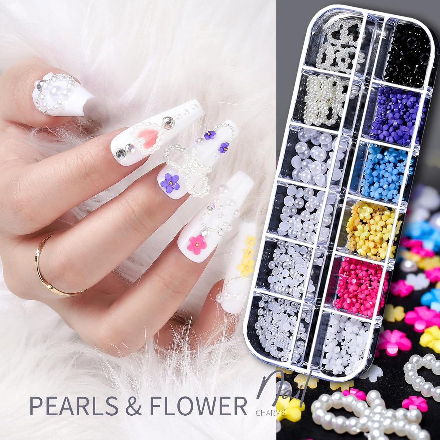 Teenitor Nail Charms Nail Gems with 15 Sheets Gold Nail Stickers, 6 Boxes of Rhinestones for Nails Art Tools, 3D Nail Decals Pearls for Nails-Velvo Beauty