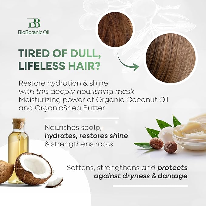 Bio Botanic Oil Range – Moisturizing Hair Mask for Colored, Dry & Damaged Hair with Organic Coconut Oil & Shea Butter, SLS-Free Deep Conditioning Treatment, Restores Shine & Protects Color-Velvo Beauty