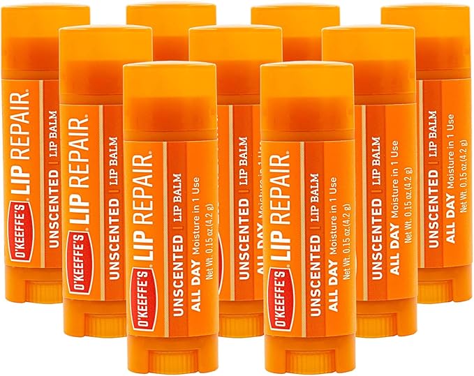 O'Keeffe's Unscented Lip Repair Lip Balm for Dry, Cracked Lips, Stick, (Pack of 9)-Velvo Beauty