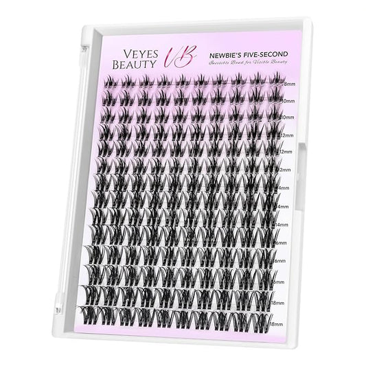 VEYESBEAUTY Lash Clusters Eyelash Extensions Thin & Invisible Band DIY Individual False Eyelashes Newbie's Five-Second Series Wispy Lash Tray for Self-application, Camellia Lashes 8-18mm Mixed Length-Velvo Beauty