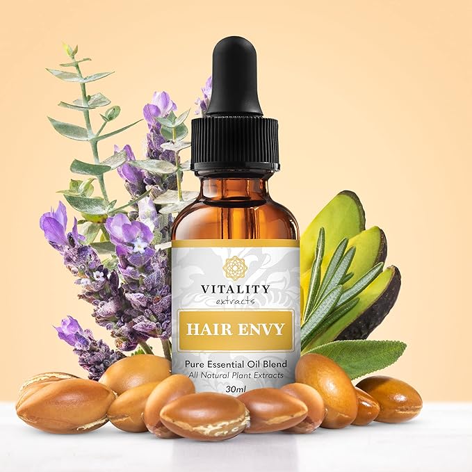 Vitality Extracts Hair Envy - Natural Hair Growth Serum - 100% Pure Essential Oils, 15 Plant Extracts, No Synthetics, No Parabens - Strengthen Hair, Minimize Breakage, Stimulate Follicles-Velvo Beauty