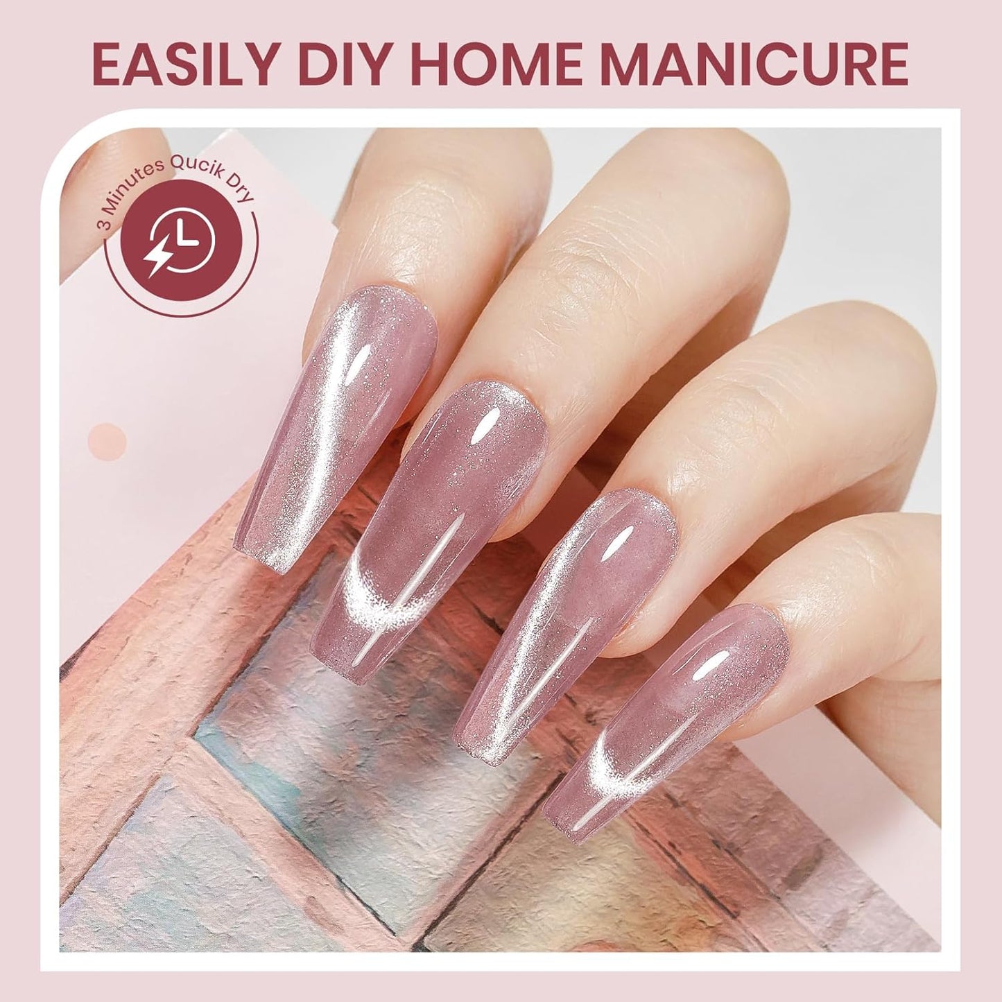 Cat Eye Nail Polish Non Gel Quick Dry Glitter Cat Eye Nail Polish with Magnetic Toe Fingernail Air Drying Fast Lacquer Manicure Gift For Women Girls 16ml, 0.54fl oz-Velvo Beauty