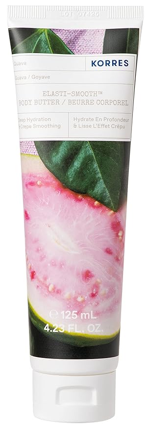KORRES Elasti-Smooth Body Butter Cream, Dry Skin Lotion with Shea Butter and Almond Oil, Moisturizing, Firming, Tightening and Hydrating After Shower Care For Women & Men, Guava Fragrance, 4.23 Fl Oz-Velvo Beauty