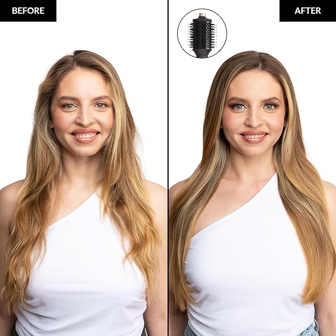 FoxyBae Super Styler Pro Interchangeable 5 in 1 Hair Styler Wand Curling Iron Set - w/Drying Cylinder, Ceramic Blowout & Round Brushes, 2 Auto-Wrap Curlers - Frizz-Free, Smooth Hair [Black Rose-Gold]-Velvo Beauty