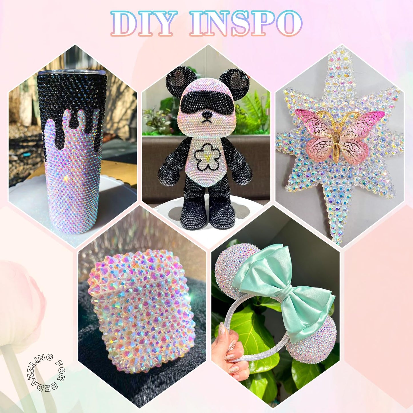 25000Pcs Resin Rhinestones with B7000 Jewelry Glue for Crafting, Transparent AB 2-6mm Non Hotfix Flatback Gems, Bedazzling Crystal for DIY Crafts Clothing Tumblers Mugs Shoes Fabric Decor Nail Art-Velvo Beauty