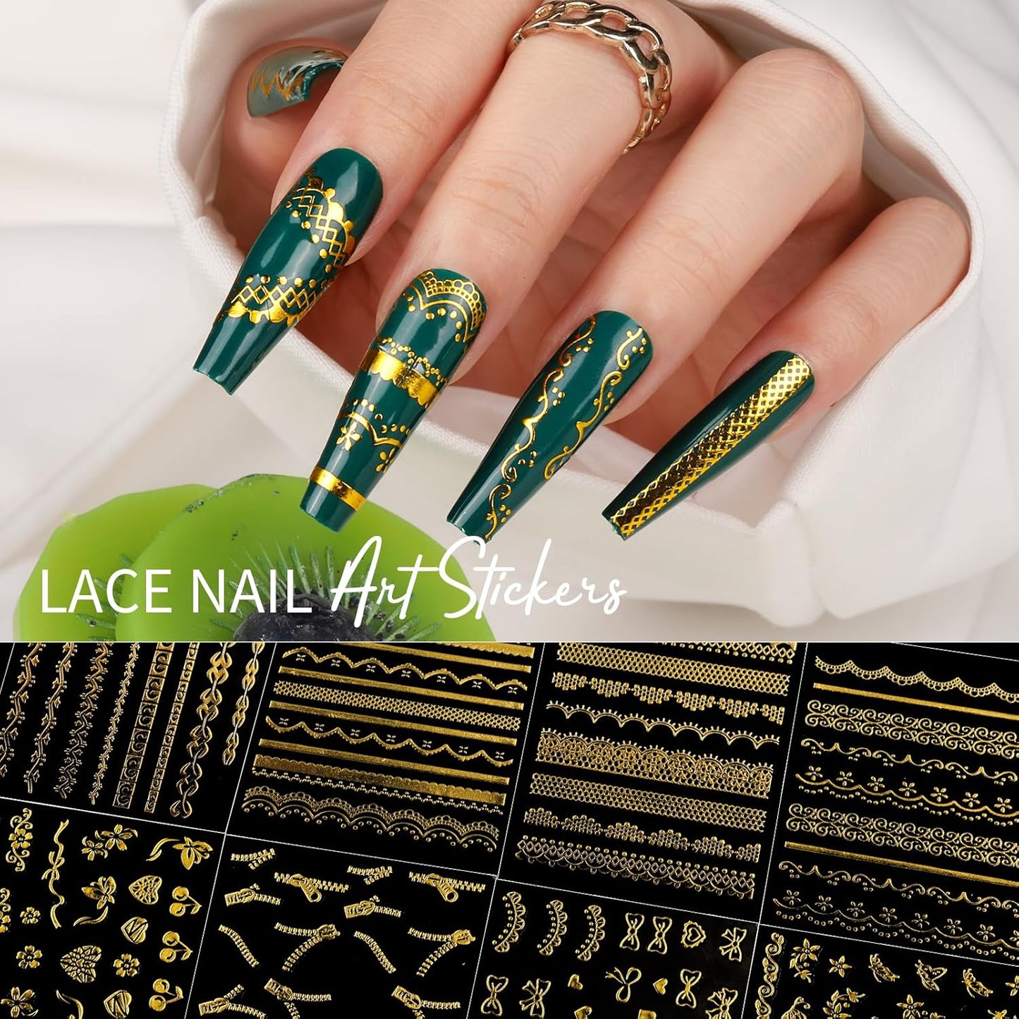 Teenitor 50 Sheets Nail Stickers for Nail Art, Nail Decals Gold Nail Stickers for Kids Women in Fall Winter Halloween Christmas, Nail Decorations-Velvo Beauty