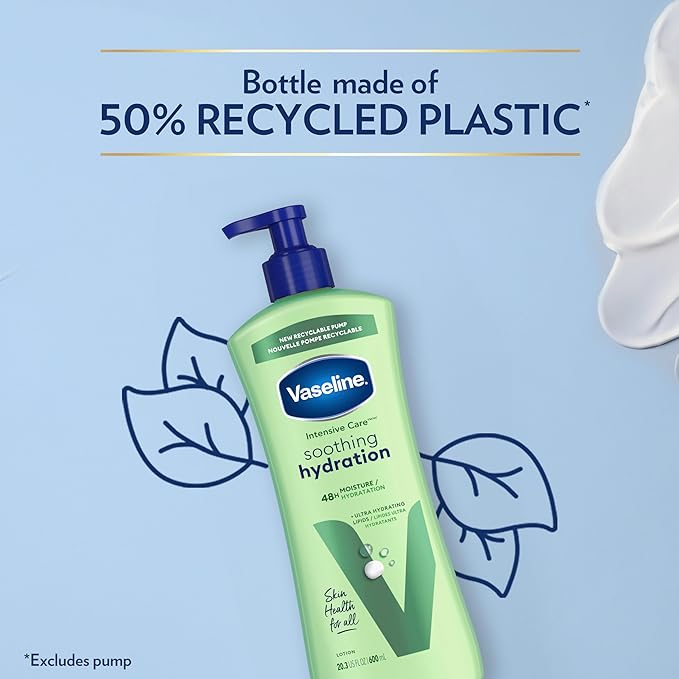 Vaseline Intensive Care Body Lotion for Dry Skin Soothing Hydration Lotion Made with Ultra-Hydrating Lipids + 1% Aloe Vera Extract to Refresh Dehydrated Skin 20.3 oz, Pack of 3 (packaging May Vary)-Velvo Beauty