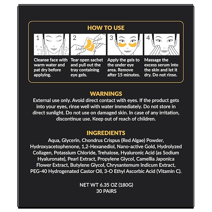 Stylia Under Eye Patches for Dark Circles and Puffy Eyes (30 Pairs) - 24k Gold Under Eye Mask with Vitamin C, Hyaluronic Acid, Pearl Extract - Eye Masks for Dark Circles and Puffiness-Velvo Beauty