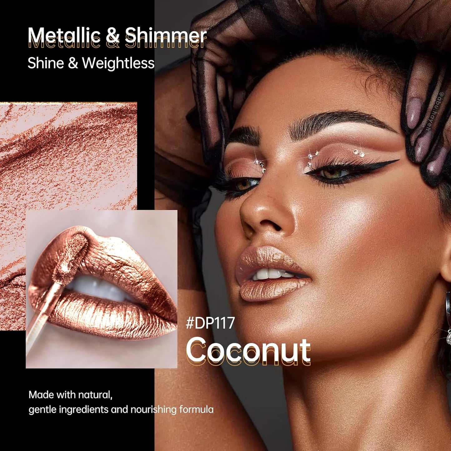 Nude Lipsticks for Women Metallic Lipstick Long Lasting Non Stick Cup Lip Gloss, Shimmer Lightweight Hydrating Full Coverage Lip Color, DP117 Coconut-Velvo Beauty