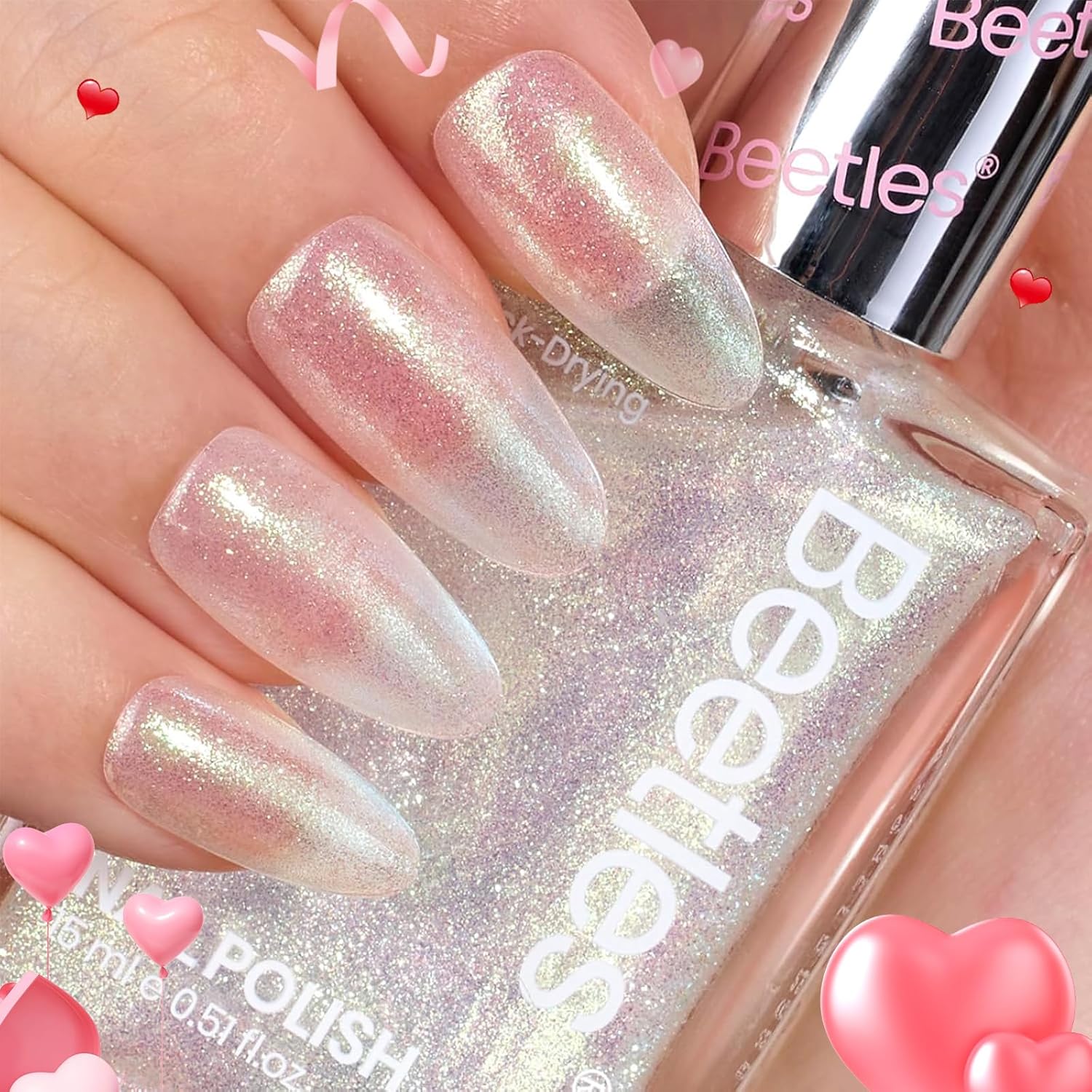 beetles Nail Polish Glitter Nail Lacquer Shimmer-Like Top Coat Fast Drying & Long Lasting Brilliant Milky Way, No UV Lamp Needed for DIY Nail Art Salon at Home Gifts for Women-Velvo Beauty