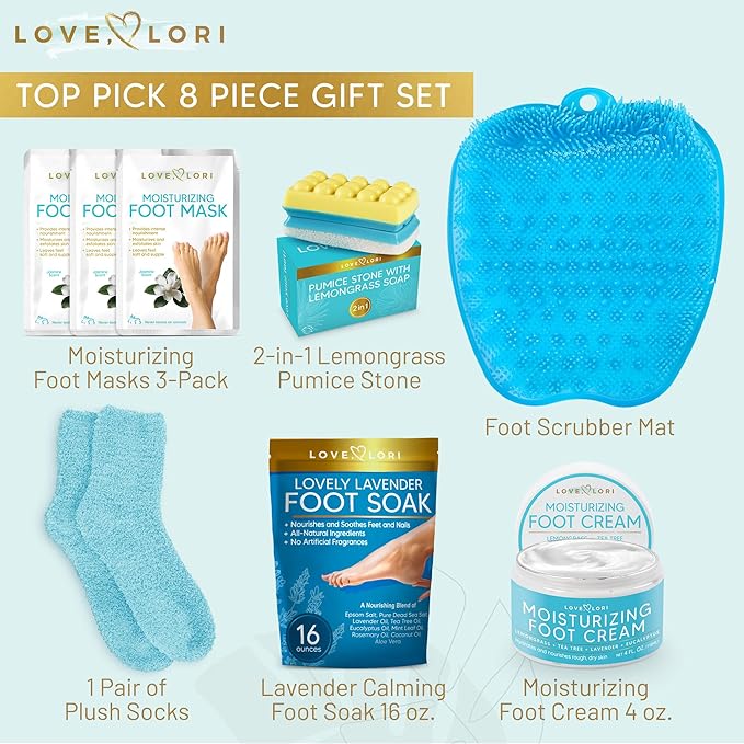 LOVE, LORI Foot Spa Kit, Foot Care Kit, Self Care Gifts for Women, 8 Piece Pedicure Kit, Great Valentine Day Gifts for Her, Gifts for Women, Spa Gifts-Velvo Beauty