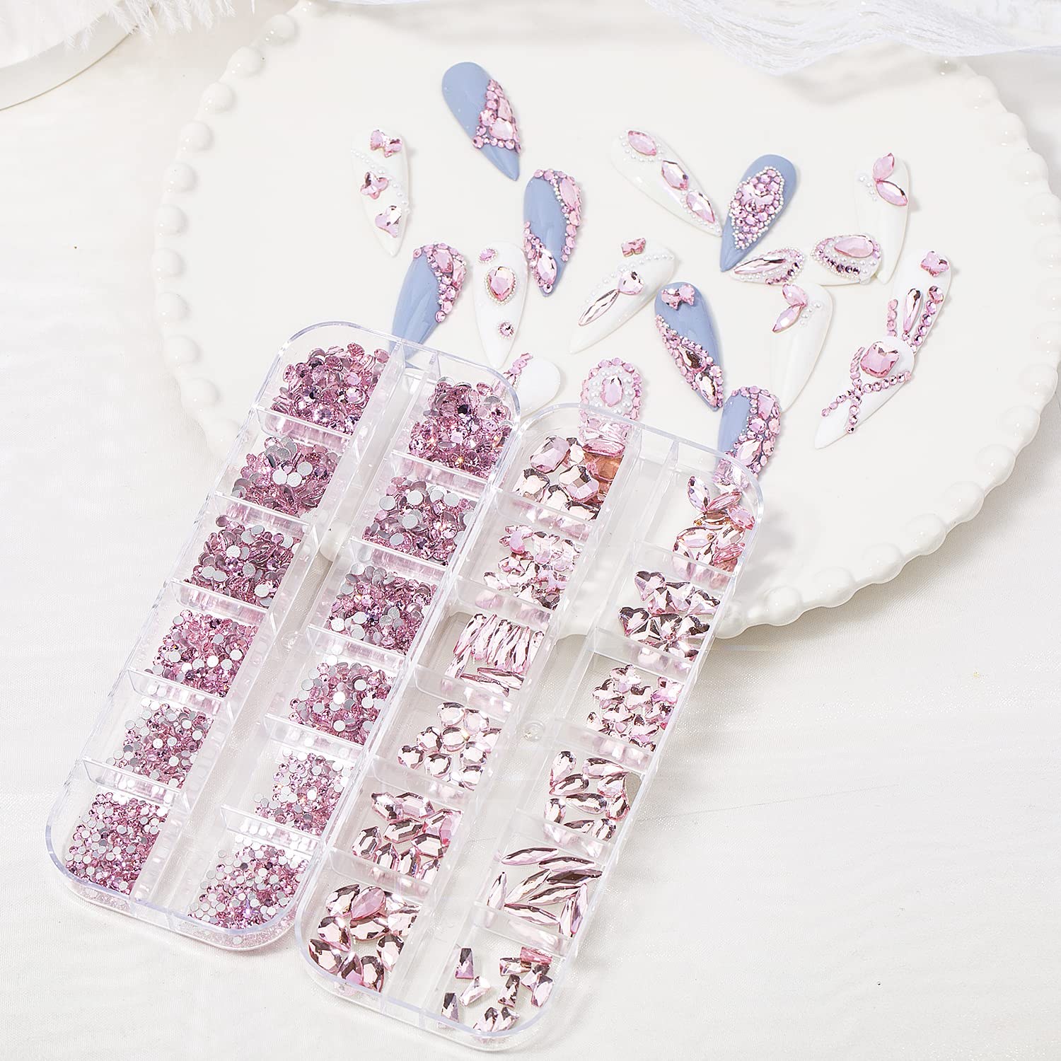 HNUIX Nail Rhinestones - 3D Multi Shape Size Crystal, Light Pink Nail Gems, Flat Back, with Kit, for Nail Art, DIY Decorations-Velvo Beauty