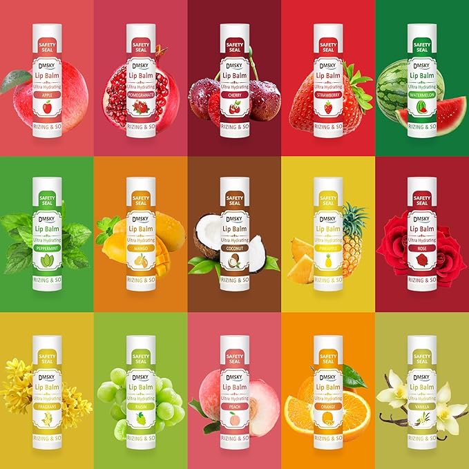 DMSKY 30 Pack Lip Balm, Natural Lip Balm Bulk with Vitamin E and Coconut Oil, Moisturizing Soothing Chapped Lips-15 Flavors-Velvo Beauty