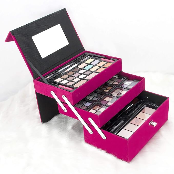 72pcs Makeup Gift Set Kit Train Case With Extendable Trays (eyeshadow, Blushes, Lipstick & More) - Vmk1504-Velvo Beauty
