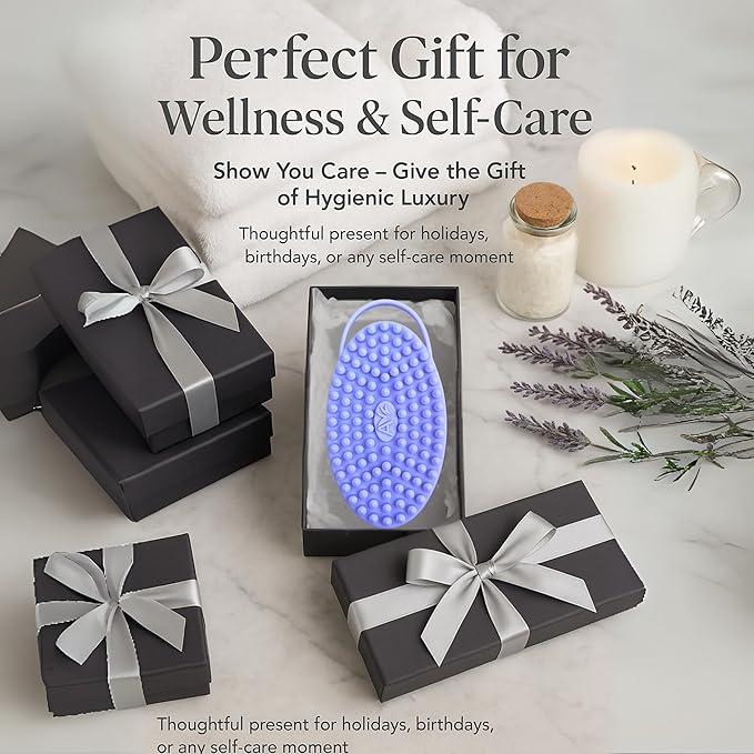 Avilana Silicone Body Scrubber – Gentle Shower Brush & Loofah Alternative- Food Grade & Lab Tested – Fast-Drying, Hygienic, BPA-Free Silicone Body Gentle Exfoliator (Blue, Massage)-Velvo Beauty