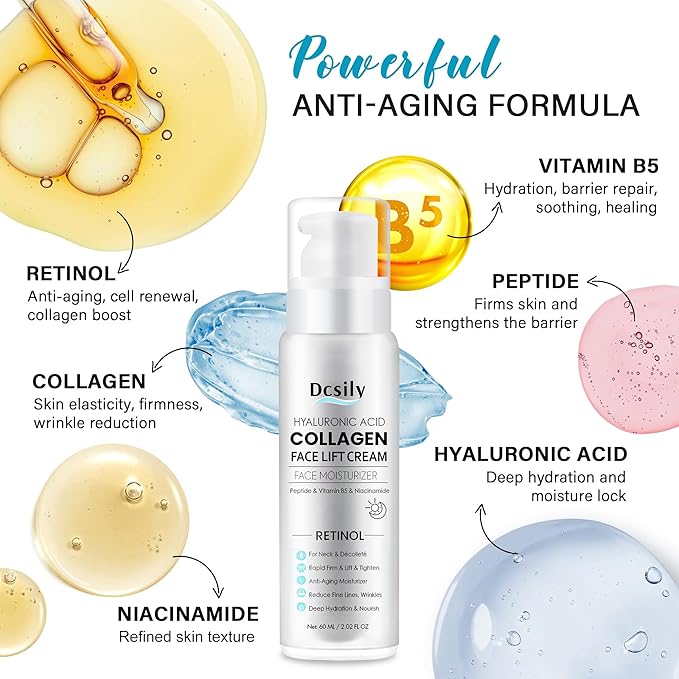 Tighten and Lift Neck Cream: Instant Face Lift Cream - 6-in-1 Anti-Aging Face Moisturizer for Anti-Wrinkle, Firm - Collagen, Retinol, Peptides & Hyaluronic Acid Neck Firming Cream for Skin Care-Velvo Beauty