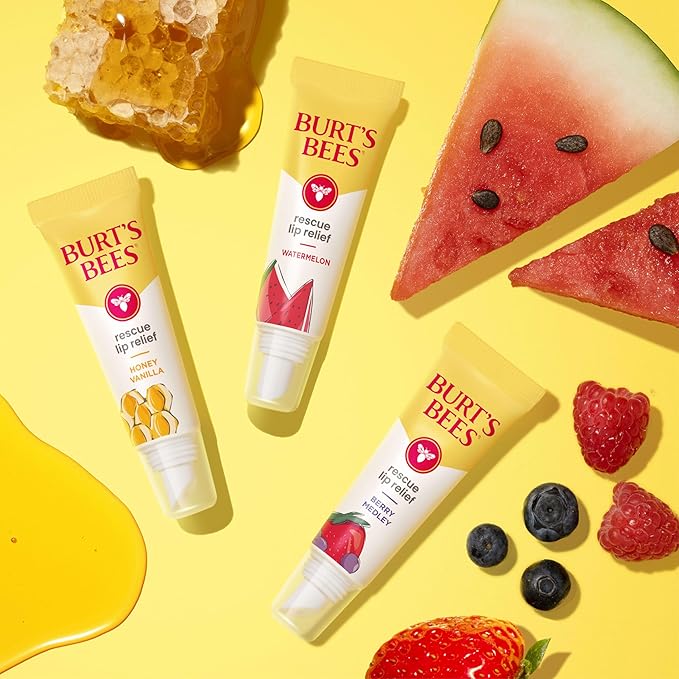 Burt's Bees Rescue Lip Relief, Honey Vanilla, Hydrating Lip Balm for Dry Cracked Lips, with Responsbily Sourced Beeswax and Shea Butter, 100% Natural Origin, 1 Squeezy Tube, 0.35oz-Velvo Beauty