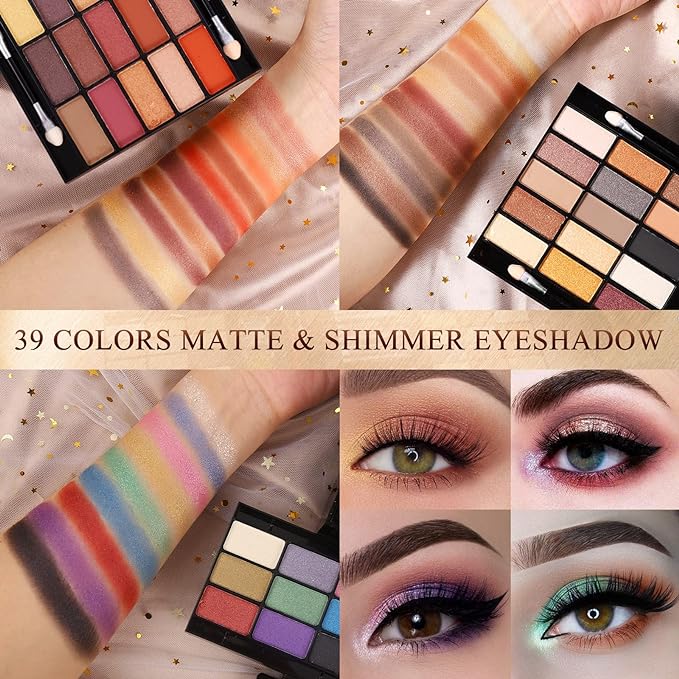 Professional Makeup Kit for Women Girls Full Kit with Mirror 58 Colors All in One Make up Gift Set Included Eyeshadow,Compact Powder,Blusher,Lipstick,Eyebrow Pencil,Gitter Gel,Eyeliner,Mascara (Y)-Velvo Beauty